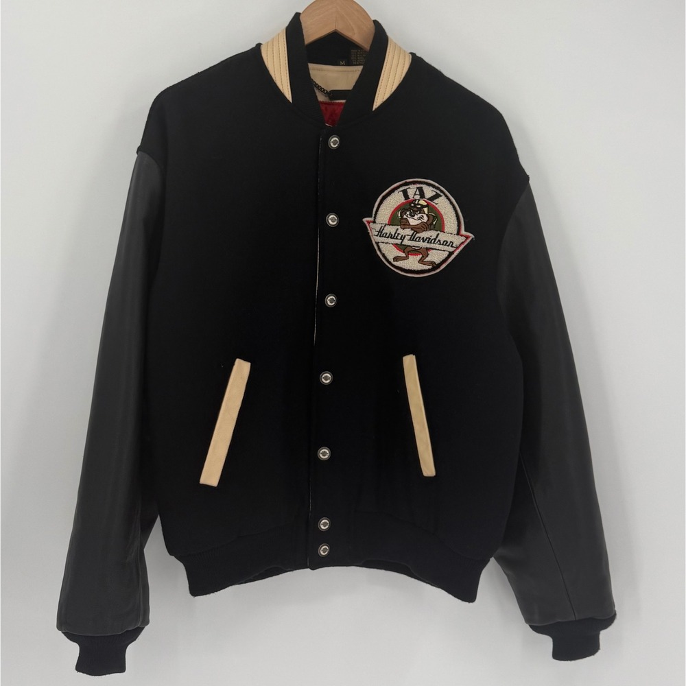 Harley Davidson x Warner Bros Taz Varsity Jacket Leather Wool Men Medium‎